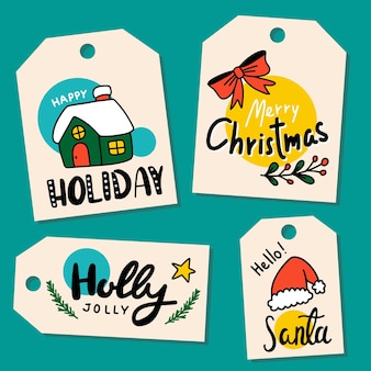 Collection christmas or new year gift tag and label and winter season , illustration