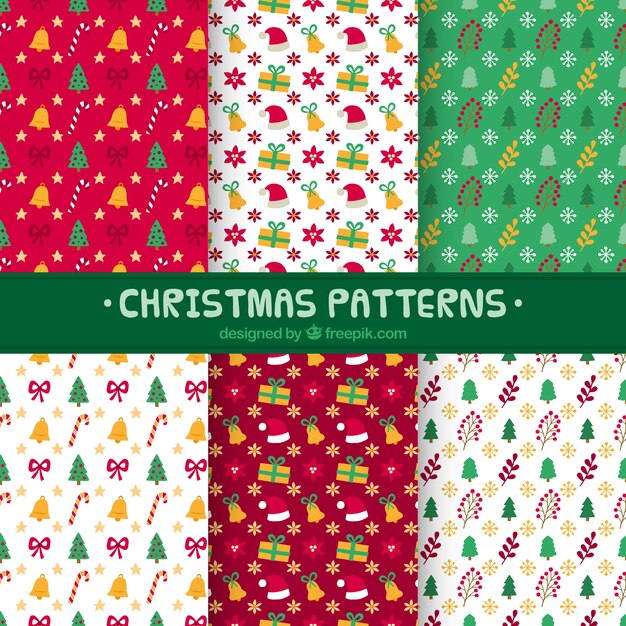 Collection of christmas patterns in red, green and white