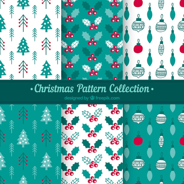 Collection of christmas patterns in white and turquoise