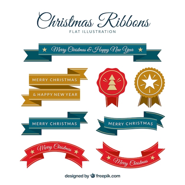 Free vector collection of christmas ribbons in flat design