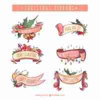 Free vector collection of christmas ribbons in watercolor style