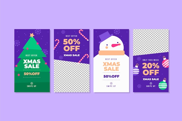 Free vector collection of christmas sale instagram story