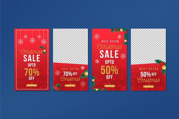 Free vector collection of christmas sale instagram story