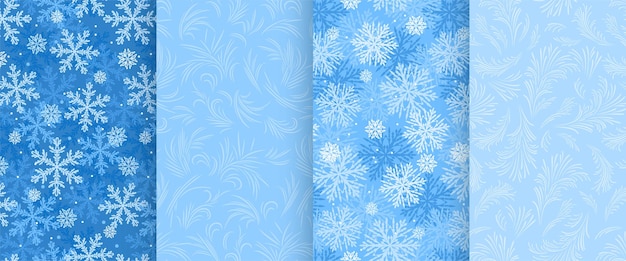 Collection of christmas seamless pattern with snowflakes on blue background