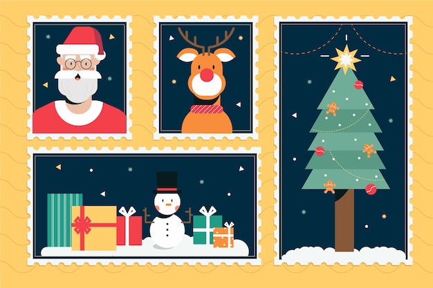 Free vector collection of christmas stamp in flat design