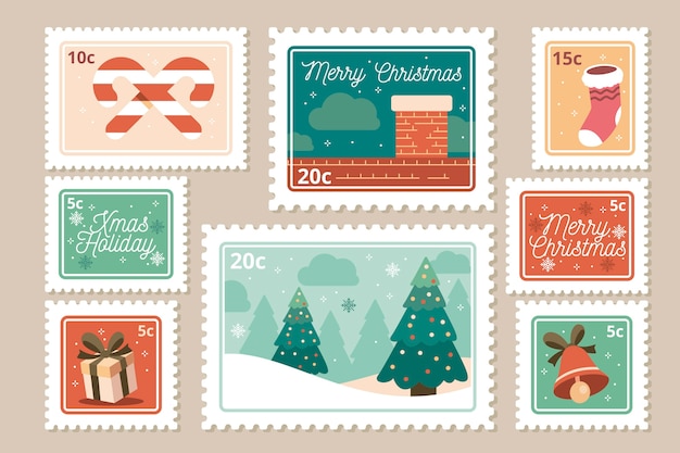 Free vector collection of christmas stamp in flat design