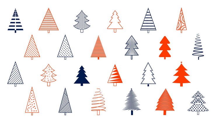 Free Vector collection of christmas tree element design in doodle style