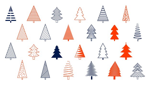 Коллекция дизайна элементов рождественской елки в стиле каракулей