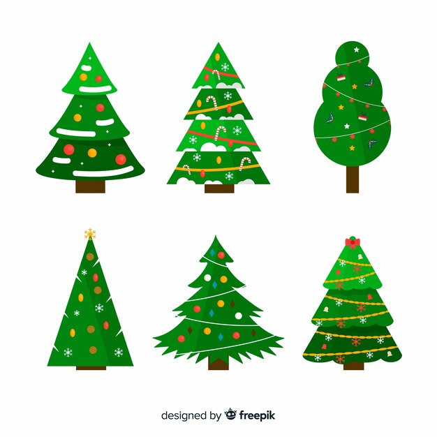 Collection of christmas tree in flat design