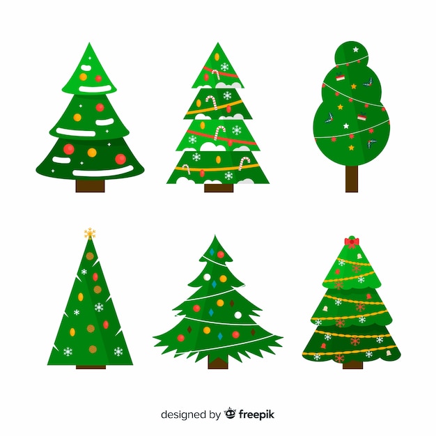 Collection of christmas tree in flat design