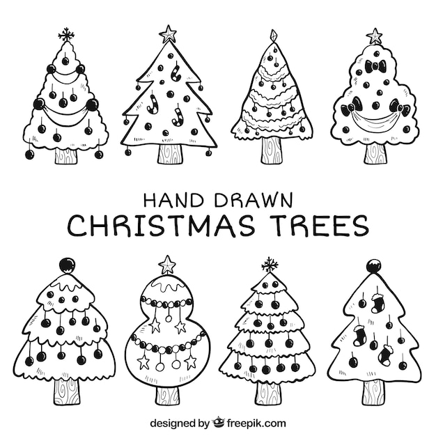 Free Vector collection of christmas tree sketches