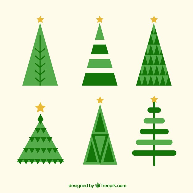 Collection of christmas trees in flat design