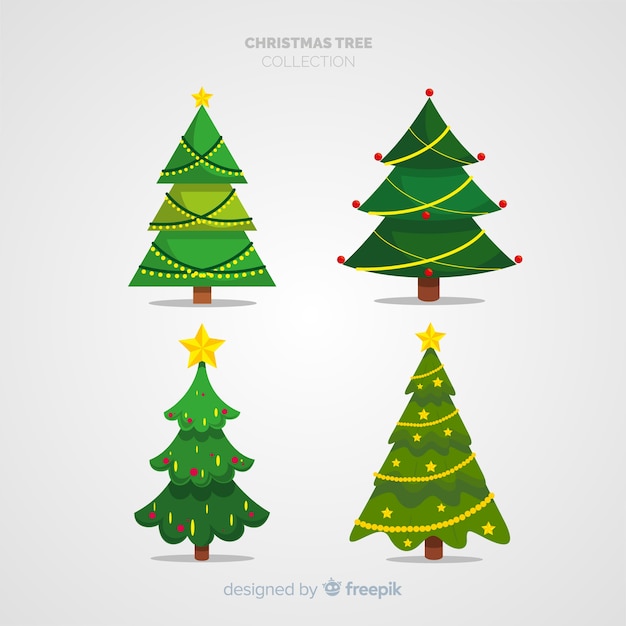 Collection of christmas trees in flat design