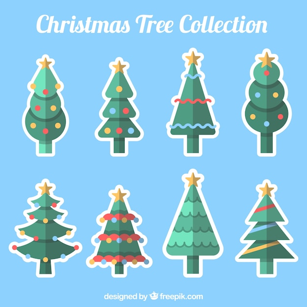 Collection of christmas trees with golden stars