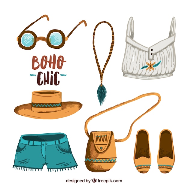 Free vector collection of clothes in boho chic style