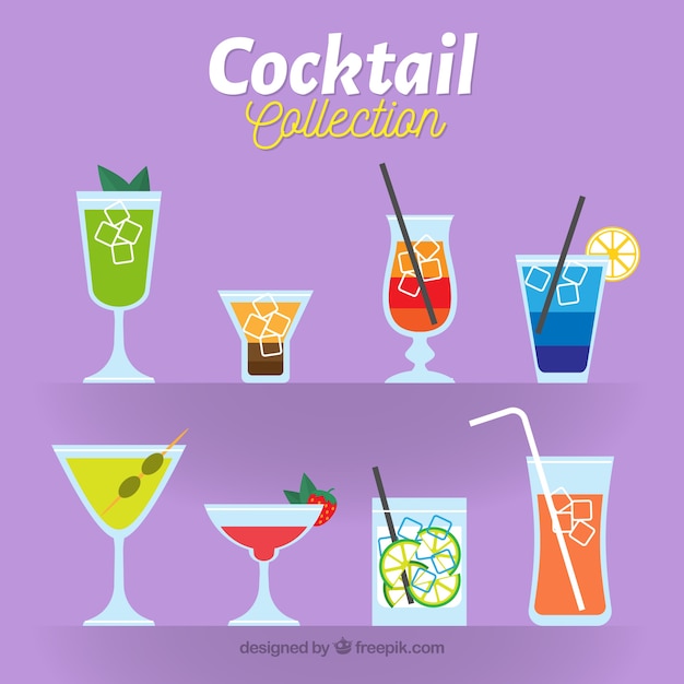 Collection of cocktail in flat design