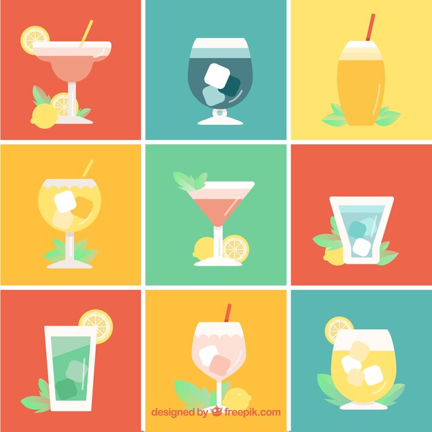 Collection of cocktail in flat design