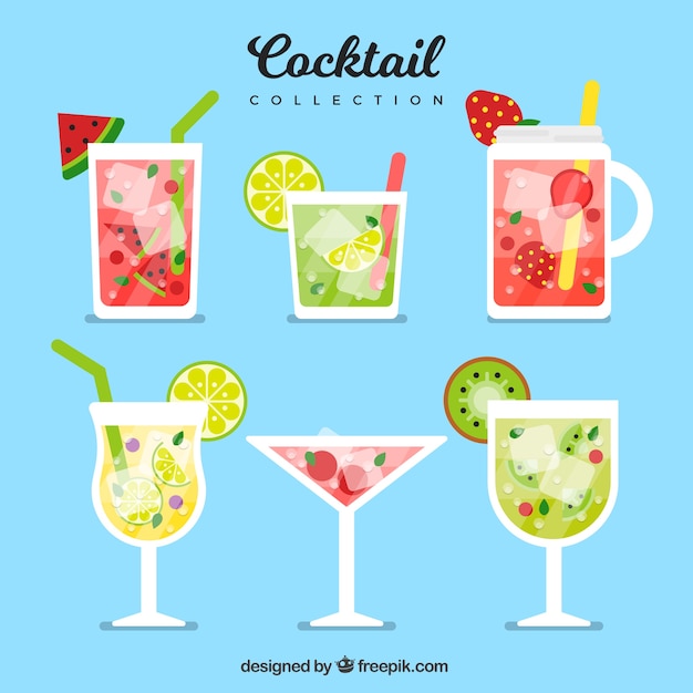 Free vector collection of cocktails in flat design with fruits