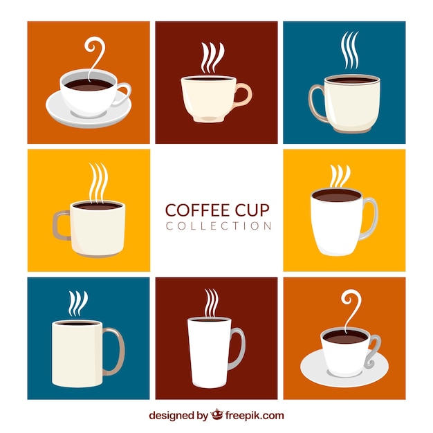 Free vector collection of coffee cups with steam