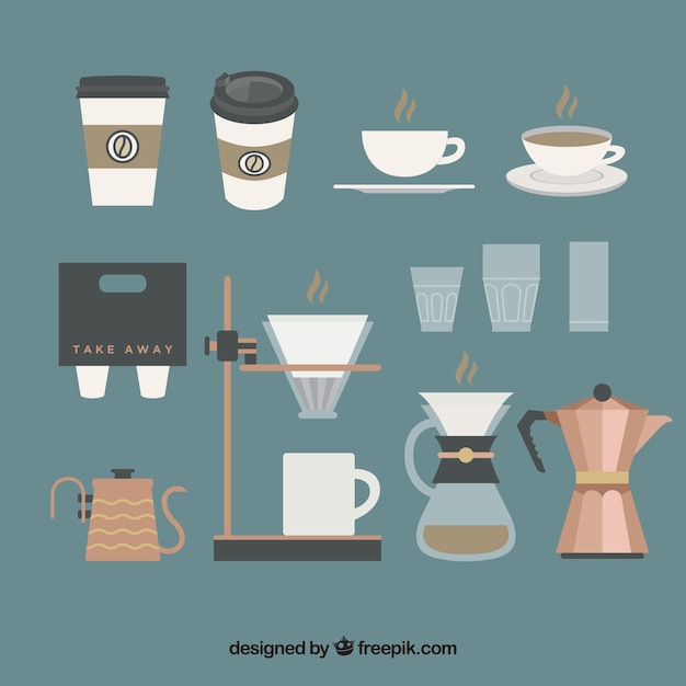 Collection of coffee elements in vintage style