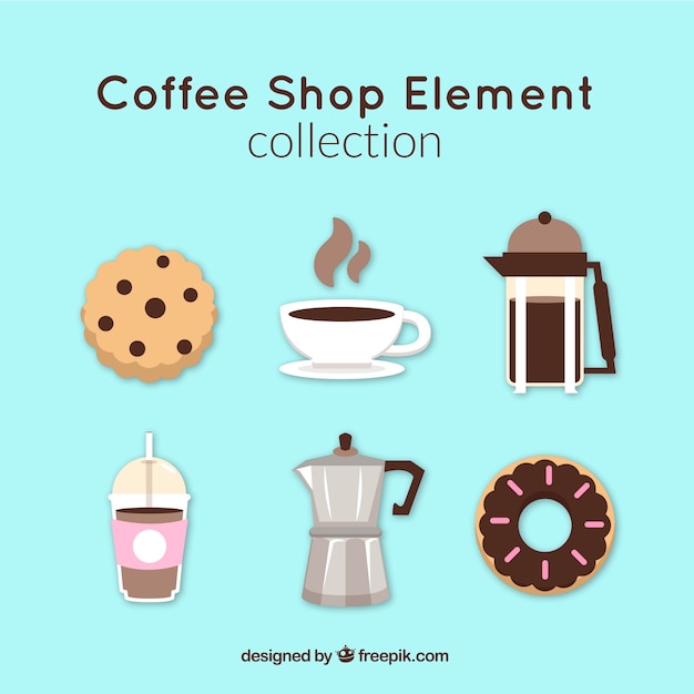 Collection of coffee maker and coffee elements