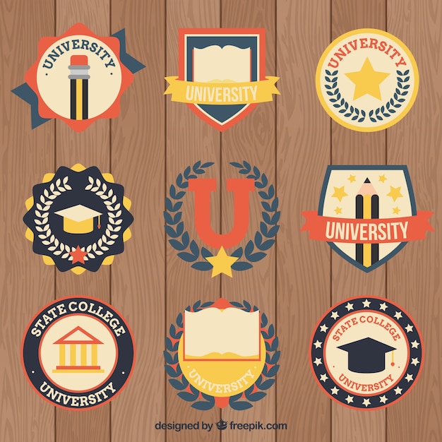 Collection of college logos in vintage style