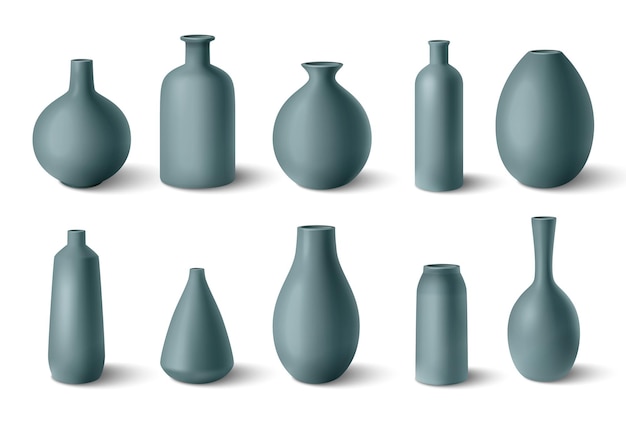 Free vector collection of color porcelain vases in realistic style isolated on white background vector illustration