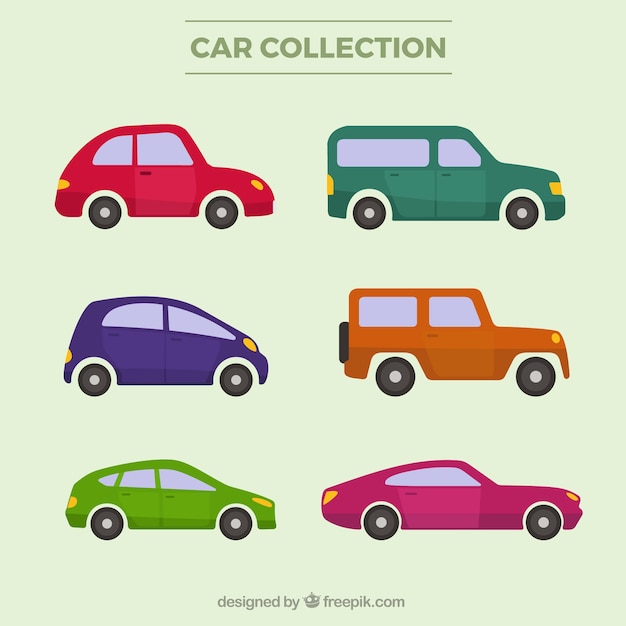 Collection of colored car in flat design