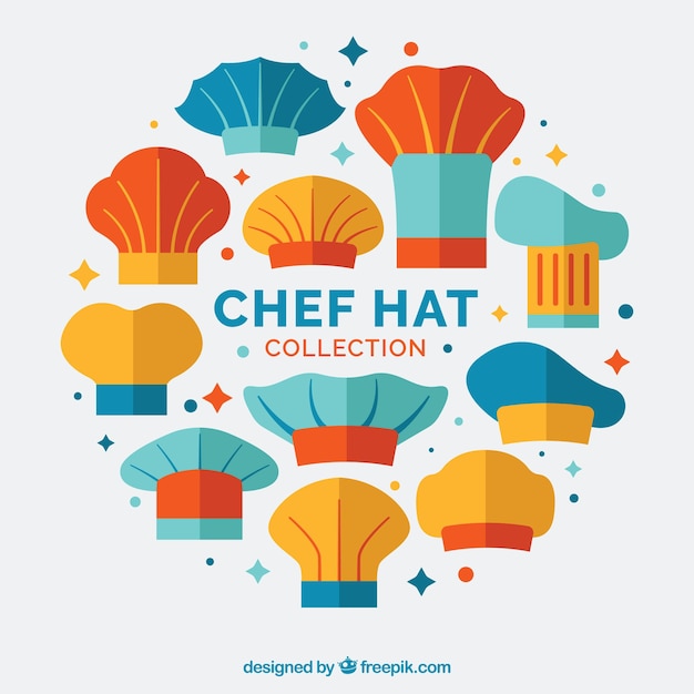 Collection of colored chef hats in flat design