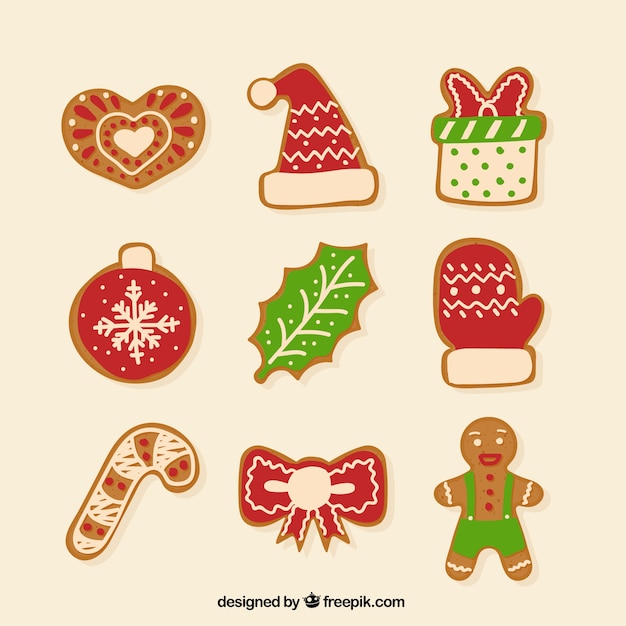 Collection of colored christmas ginger cookies