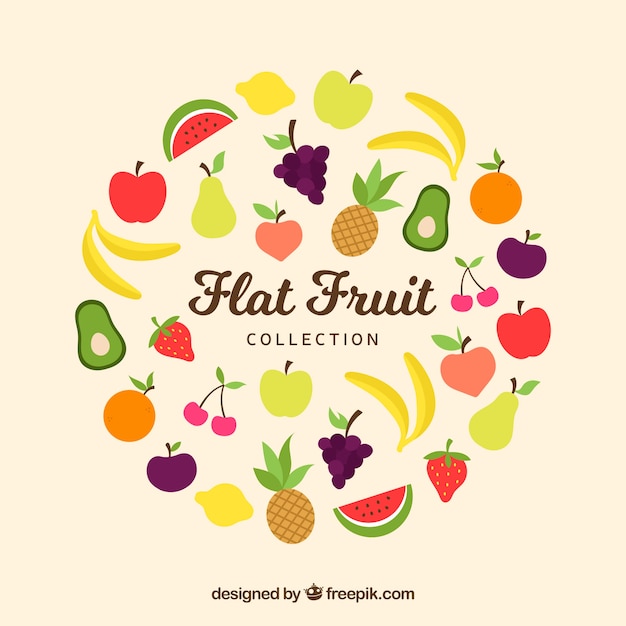 Collection of colored fruits in flat design