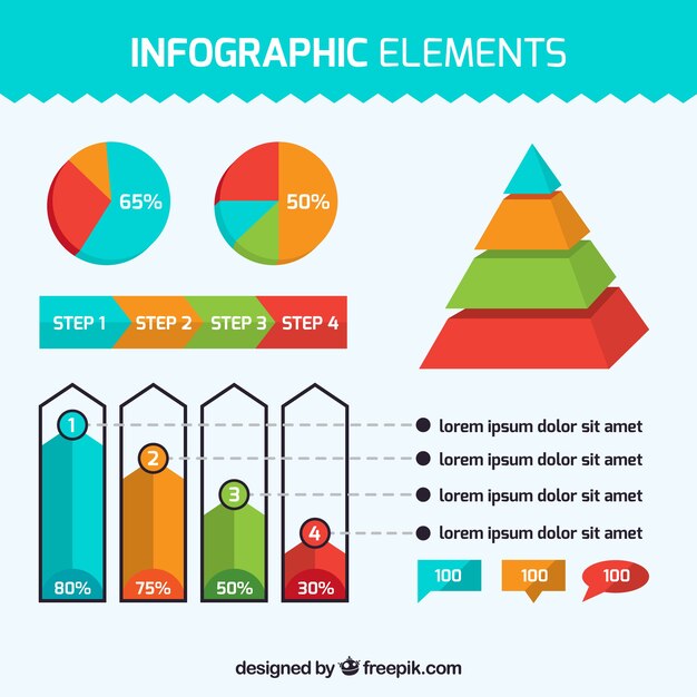 Collection of colored infographic items in flat design