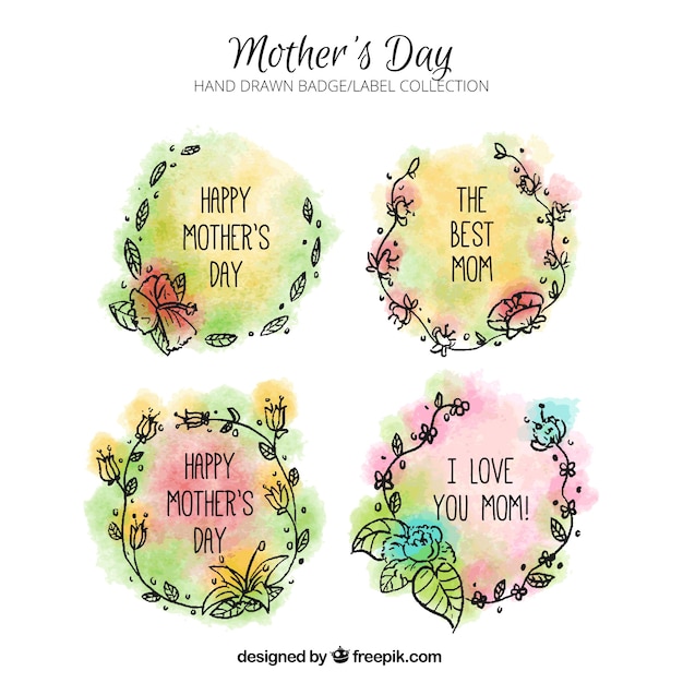 Collection of colored labels with flowers for mother's day