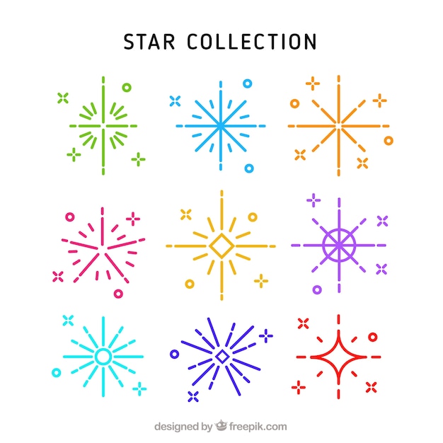 Free vector collection of colored stars with lines
