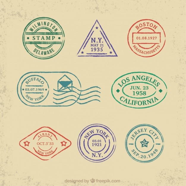 Free Vector collection of colored travel stamps