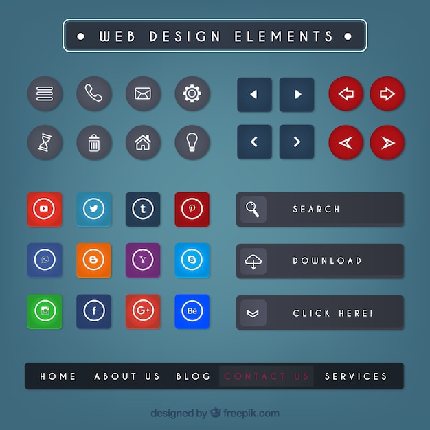 Collection of colored web design elements