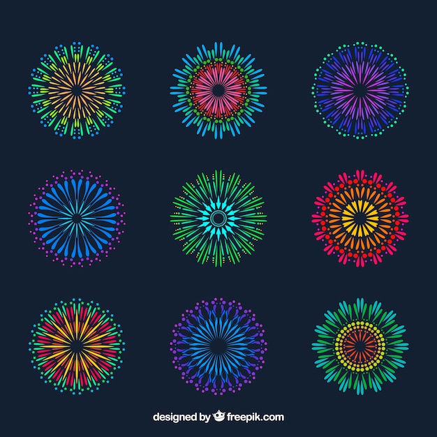 Collection of colorful abstract fireworks