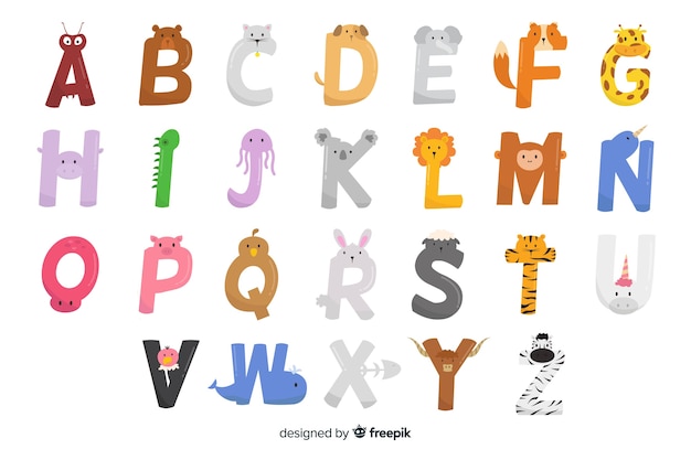 Collection of colorful animal letters 