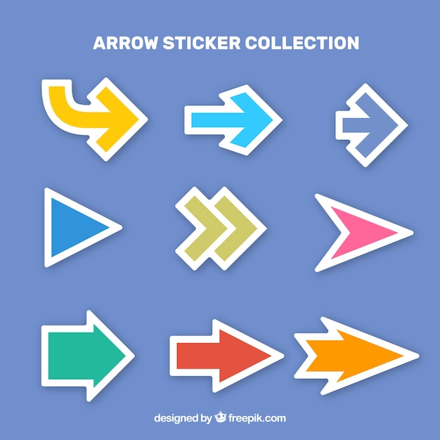 Collection of colorful arrow sticker in flat design