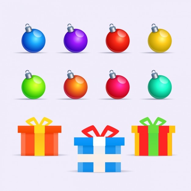 Collection of colorful baubles and gifts