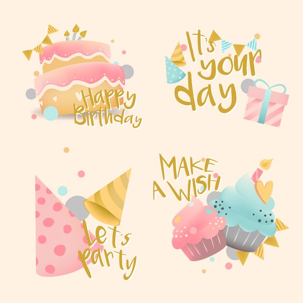 Collection of colorful birthday badge vectors