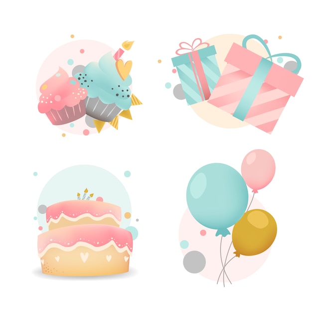 Free vector collection of colorful birthday badge vectors