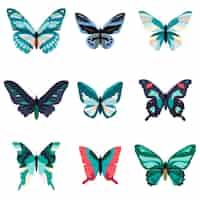 Free vector collection of colorful butterflies isolated on white background