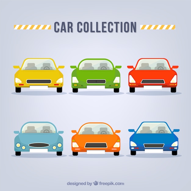 Free vector collection of colorful cars in front view