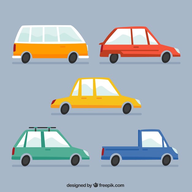 Collection of colorful cars in vintage style