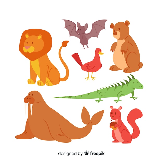 Free vector collection of colorful cartoon animals