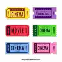 Vettore gratuito raccolta dei biglietti del cinema colorati in design piatto