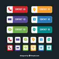 Free vector collection of colorful contact buttons in flat design