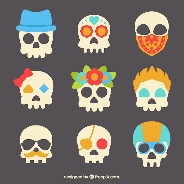 Free vector collection of colorful creative skulls