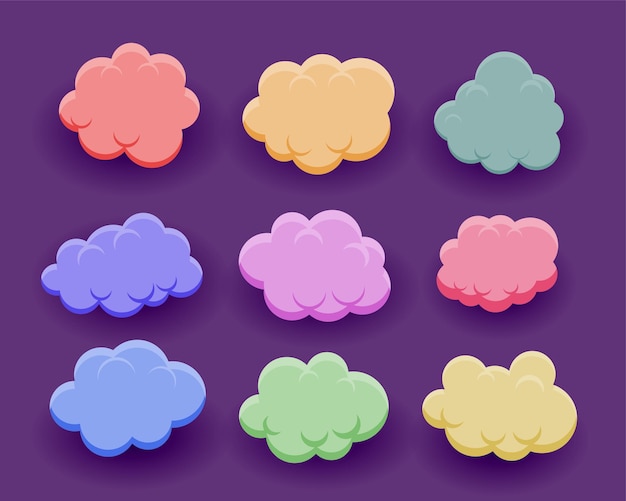 Free vector collection of colorful fluffy clouds icons for daytime season